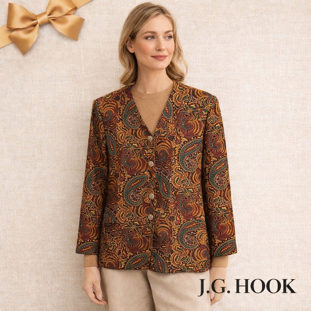 J.G. Hook Mustard Paisley Tapestry Jacket Blazer Size 10